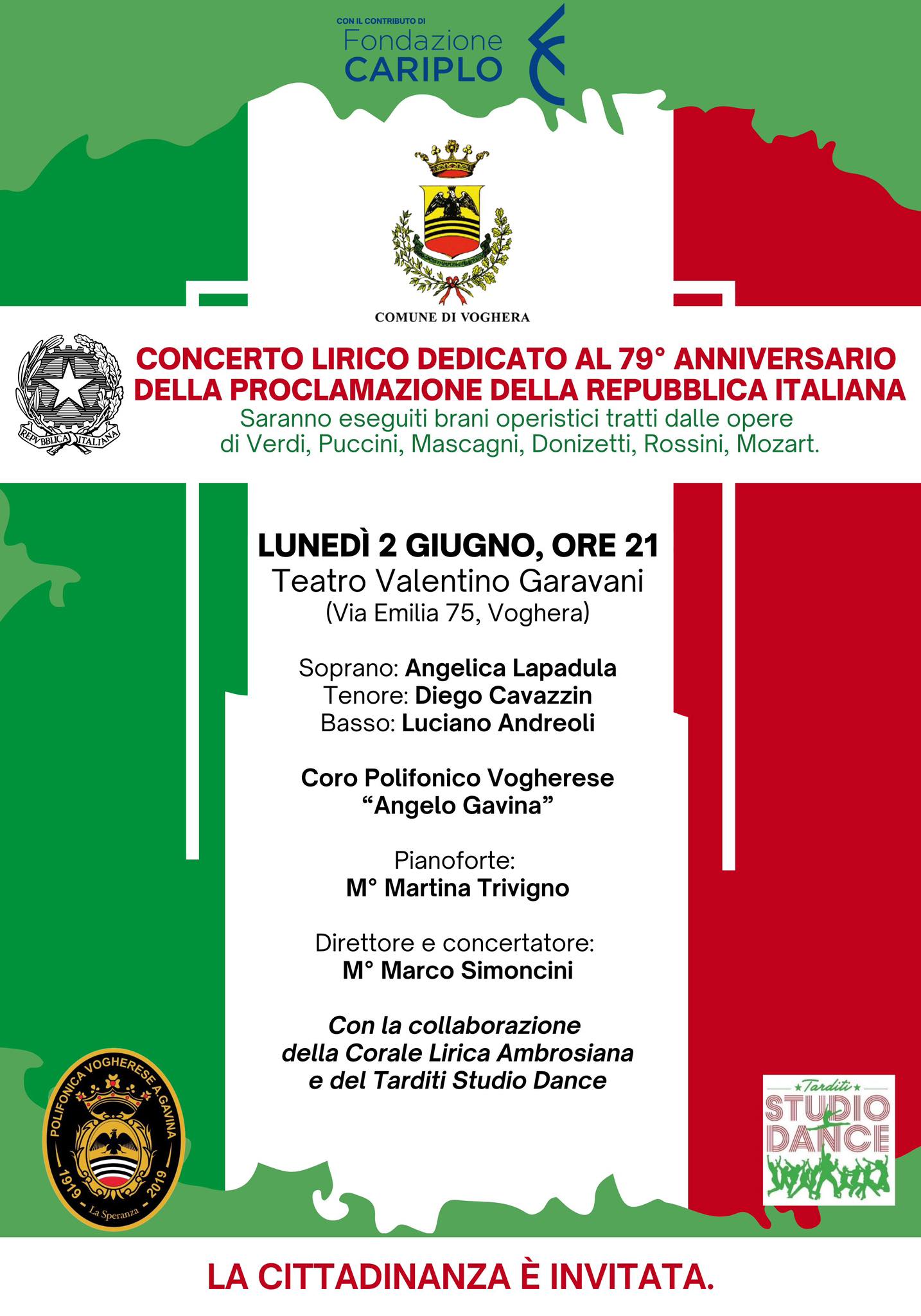 Concerto lirico 79o anniversario della Repubblica Italiana