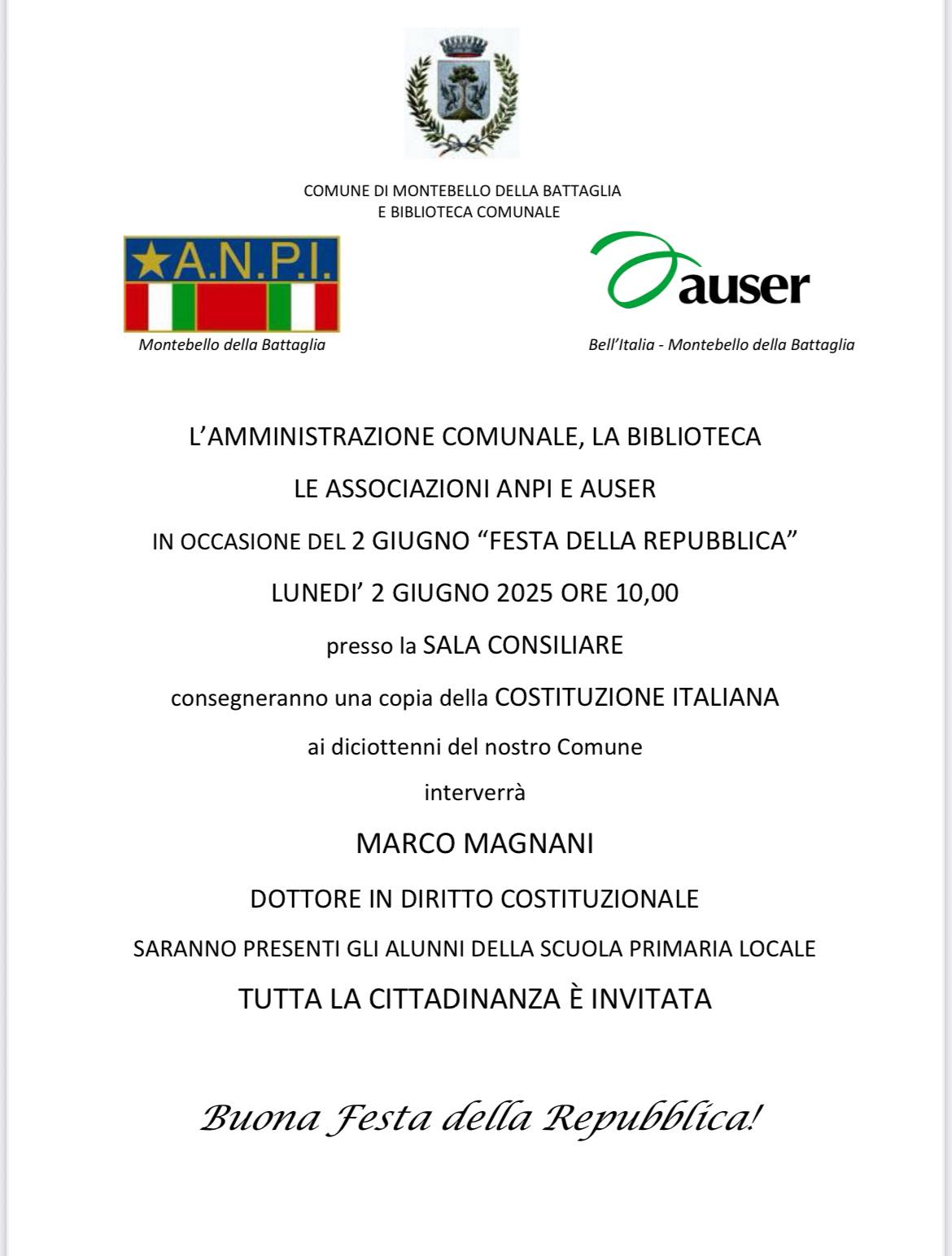 2 Giugno – Festa della Repubblica a Montebello della Battaglia